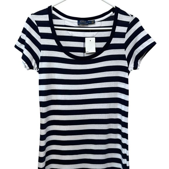 POLO RALPH LAUREN Maxi Tshirt Dress Small Navy Blue Stripe Preppy Nautical NWT - Picture 3 of 12